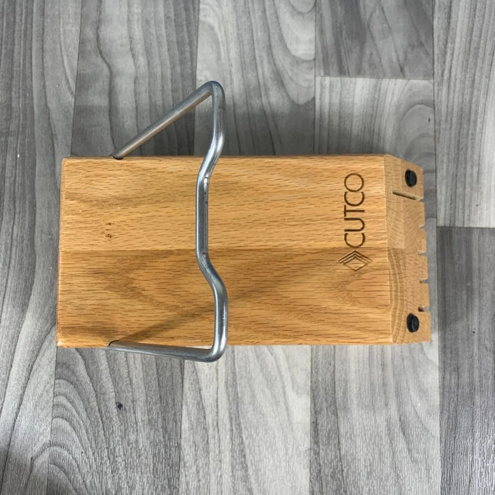 CUTCO Space Saver Knife Block 5-Slot Wood Honey Oak #1746 w/ Foldable Bar